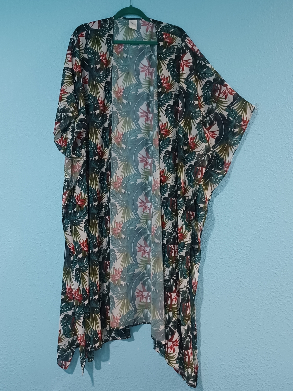 Tropical Floral Sheer Kimono - Green, Red, Cream
